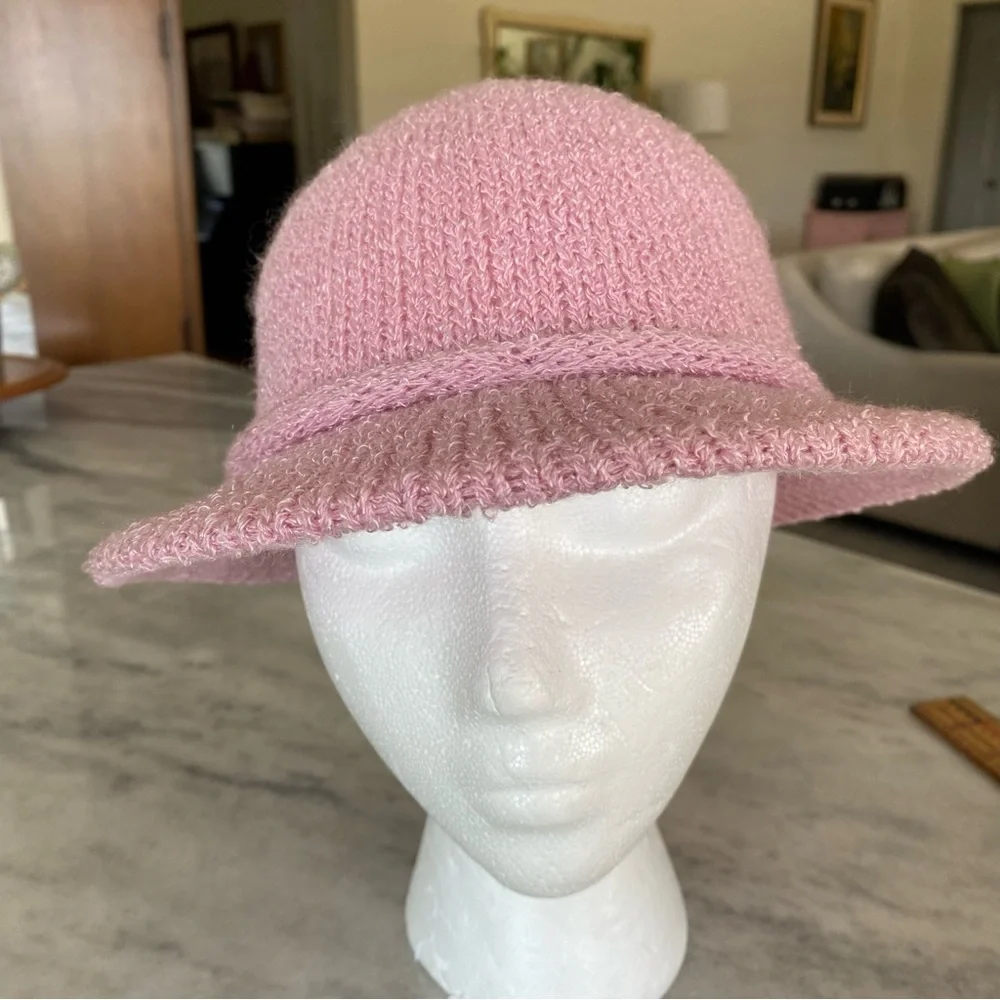 Knitted Bow Hat Pink Knitted Bucket Hat